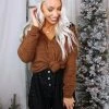 HYFVE Fuzzy Hazelnut Shimmer V-Neck Sweater