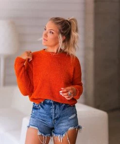 HYFVE Fuzzy Orange Crewneck Sweater