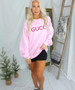 Vintage Distressed GC Pink Cropped Holiday Sweatshirt Women's Clothing 11 Vintage Distressed GC Pink Cropped Holiday Sweatshirt Women's Clothing