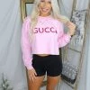 Vintage Distressed GC Pink Cropped Holiday Sweatshirt Women's Clothing