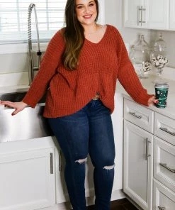 POL Ginger Oversized V-Neck Knit Sweater