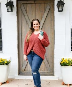 POL Ginger Oversized V-Neck Knit Sweater