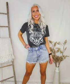 Tres Bien Go Get Em Tiger Charcoal Graphic Tee Women's Clothing