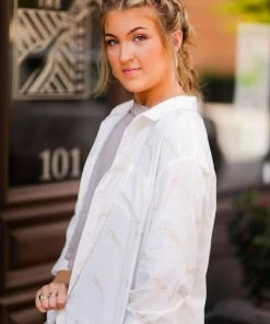 Blue B Women's Clothing Gold Jaguar White Button Down