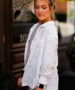 Blue B Women's Clothing Gold Jaguar White Button Down