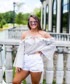 Peach Love California Gold Polka Dot Off The Shoulder Long Sleeve Top