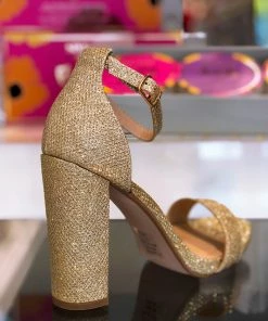 Soda Gold Sparkly Block Heeled Sandals