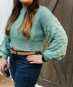 HYFVE Green Dot Sleeve Knit Sweater Women's Clothing