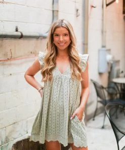 Mustard Seed Sage Green Embroidered Lace Babydoll Romper