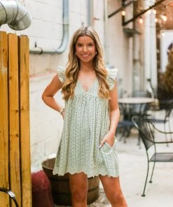 Mustard Seed Sage Green Embroidered Lace Babydoll Romper