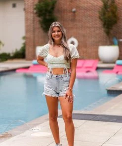 Le Lis Green Floral Ruched Crop Top Women's Clothing