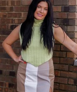 Le Lis Green Mock Neck Sleeveless Sweater Women's Clothing