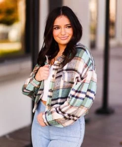 HYFVE Women's Clothing Green Plaid Jacket