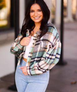 HYFVE Women's Clothing Green Plaid Jacket