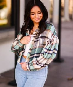 HYFVE Women's Clothing Green Plaid Jacket