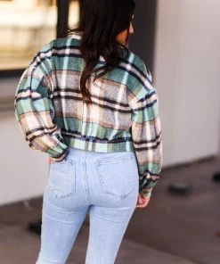 HYFVE Women's Clothing Green Plaid Jacket