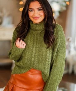 HYFVE Green Cable Knit Sweater Women's Clothing