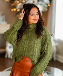 HYFVE Green Cable Knit Sweater Women's Clothing