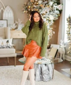 HYFVE Green Cable Knit Sweater Women's Clothing