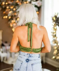 Le Lis Green Satin Halter Neck Top Women's Clothing