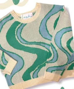 Bailey Rose Green Swirl Pattern Knit Sweater Women's Clothing