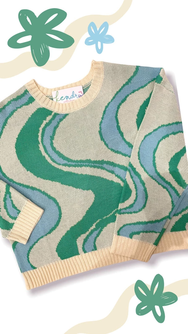 Bailey Rose Green Swirl Pattern Knit Sweater Women's Clothing 3 Bailey Rose Green Swirl Pattern Knit Sweater Women's Clothing