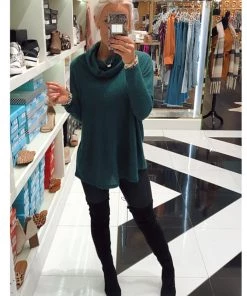 Cherish Green Thermal Cowl Neck Pullover Women's Clothing