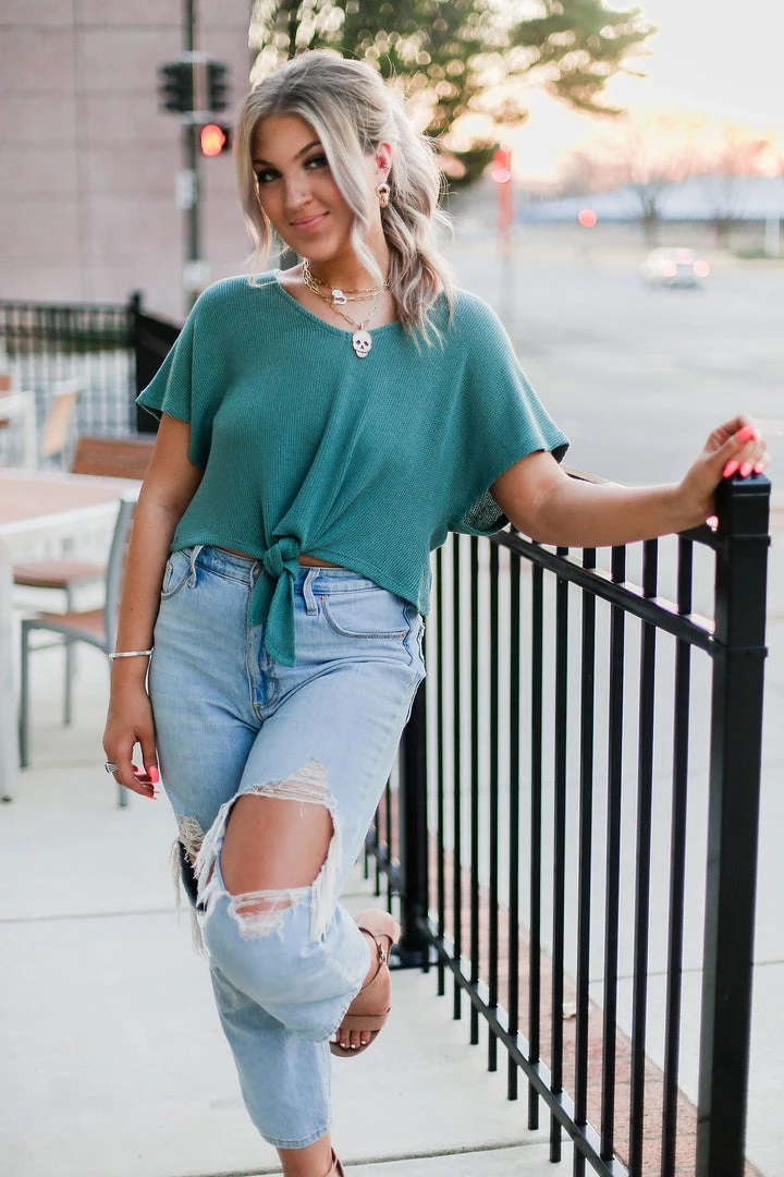 HYFVE Green Waffle Knit Front Tie Top 4 HYFVE Green Waffle Knit Front Tie Top