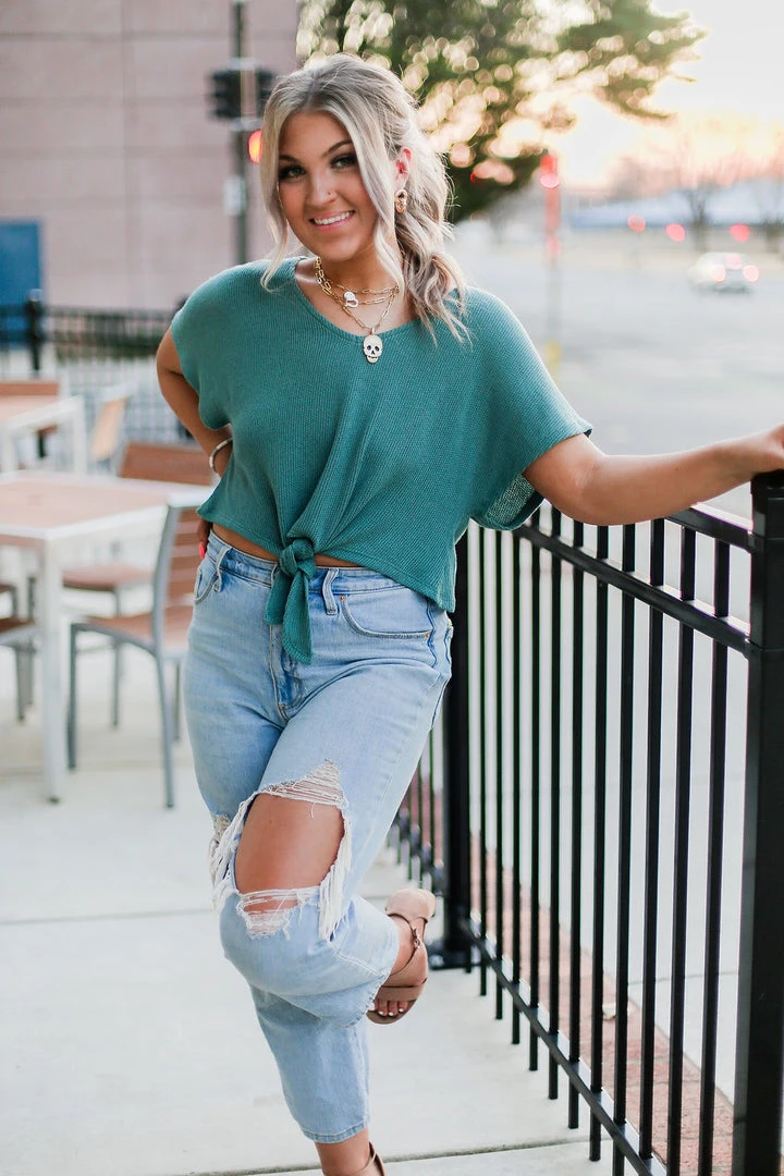 HYFVE Green Waffle Knit Front Tie Top 5 HYFVE Green Waffle Knit Front Tie Top