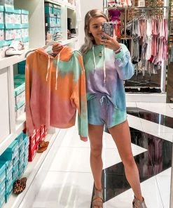 Fore Collection Women's Clothing Green And Orange Tie Dye Short Set