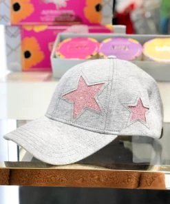 Golden Stella Women's Clothing Grey Baseball Hat With Pink Glitter Stars