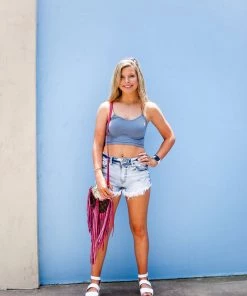 Nikibiki Steel Blue Spaghetti Strap Cropped Tank