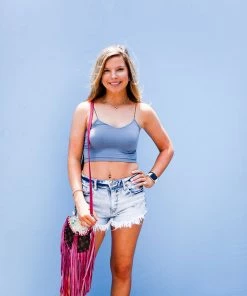 Nikibiki Steel Blue Spaghetti Strap Cropped Tank