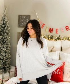 First Love Grey Brushed Knit Oversized Sweater