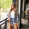 POL Violet Grey Distressed Denim Shacket Women's Clothing