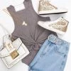 Dress Forum Grey High Neck Flared Tank Top Women's Clothing