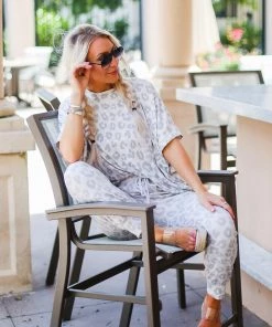 Le Lis Women's Clothing Grey Leopard Print Two Piece Jogger Set