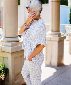 Le Lis Women's Clothing Grey Leopard Print Two Piece Jogger Set