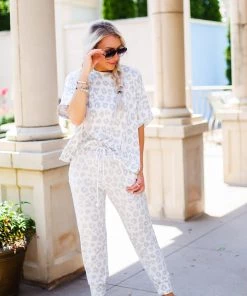 Le Lis Women's Clothing Grey Leopard Print Two Piece Jogger Set
