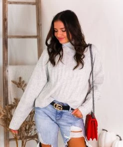 Glam Heather Grey Ribbed Knit Sweater