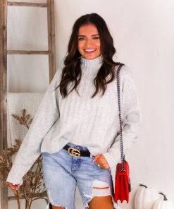 Glam Heather Grey Ribbed Knit Sweater