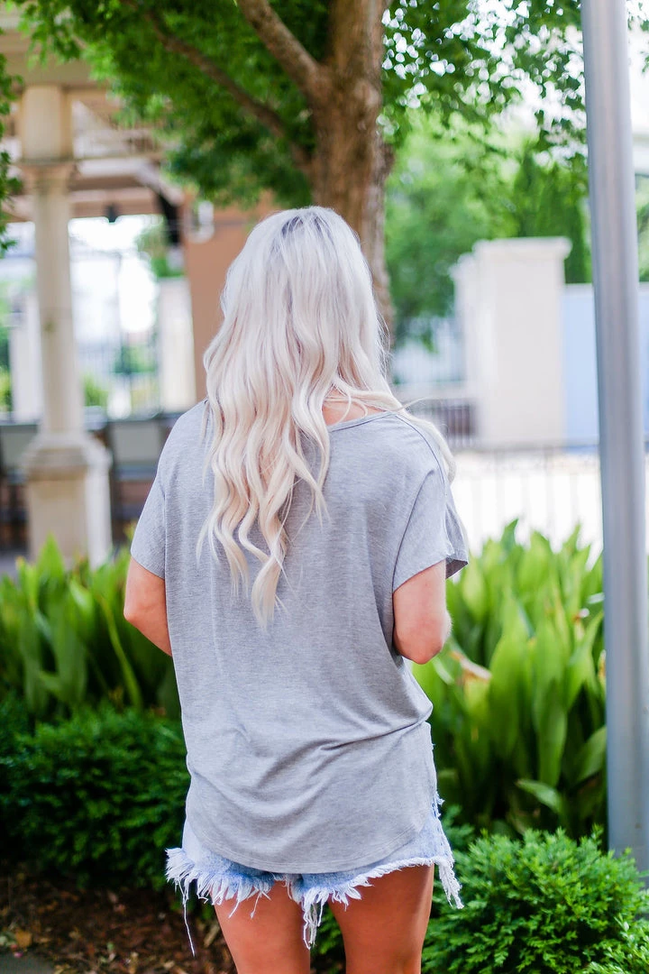 Vocal Grey Rhinestone Casual Tee Women's Clothing 7 Vocal Grey Rhinestone Casual Tee Women's Clothing