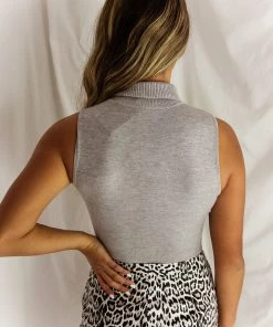 Le Lis Women's Clothing Grey Sleeveless Turtleneck Bodysuit