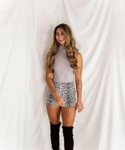 Le Lis Women's Clothing Grey Sleeveless Turtleneck Bodysuit