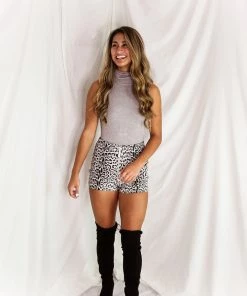 Le Lis Women's Clothing Grey Sleeveless Turtleneck Bodysuit