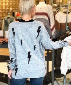 Eesome Women's Clothing Grey Lightning Bolt Knit Sweater - RESTOCK 8 Eesome Women's Clothing Grey Lightning Bolt Knit Sweater - RESTOCK
