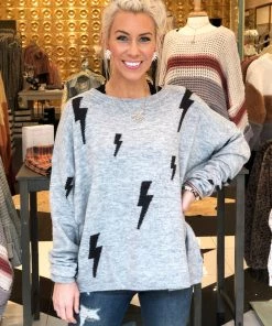 Eesome Women's Clothing Grey Lightning Bolt Knit Sweater - RESTOCK 9 Eesome Women's Clothing Grey Lightning Bolt Knit Sweater - RESTOCK