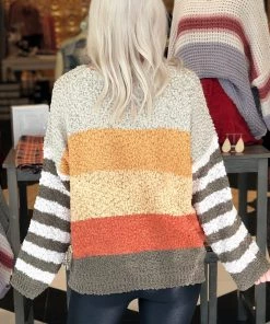 Newbury Kustom Harvest Hottie Striped Popcorn Sweater - Olive Women's Clothing