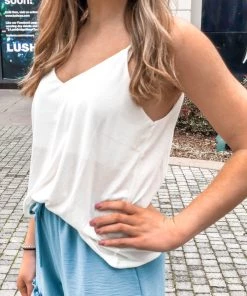 HYFVE Back To Basics Solid Off White V-Neck Tank Top