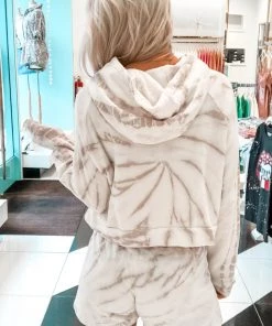 Mono B Tie Dye Grey Lounge Hoodie Women's Clothing